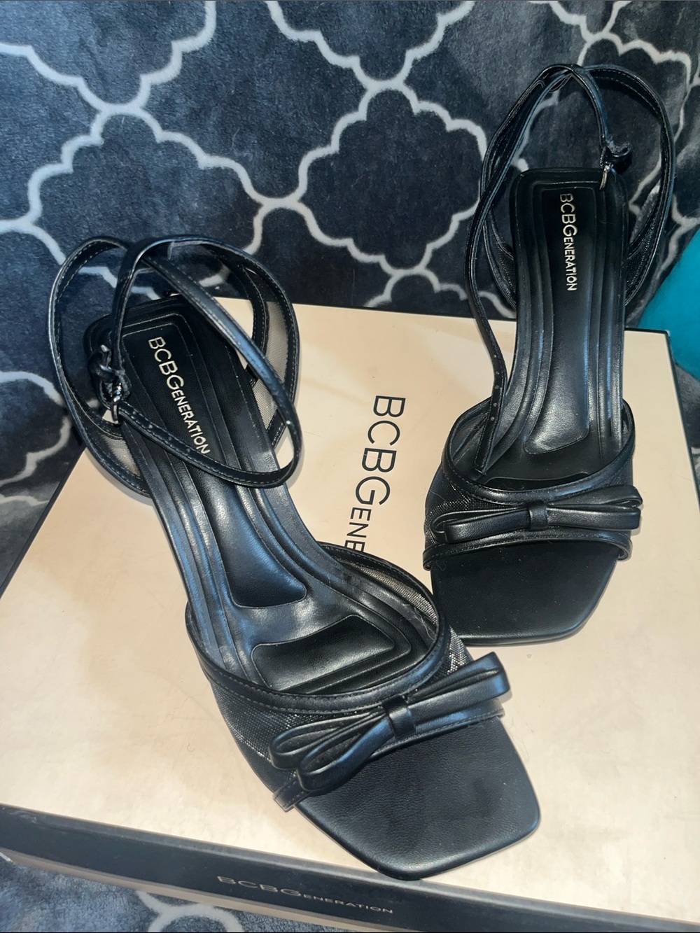 BCBGeneration Black Bow Strap Heeled Sandals